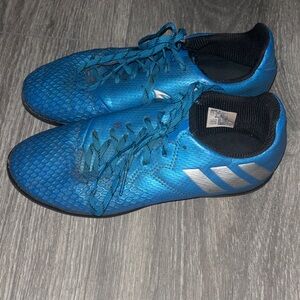 adidas kids Blue Soccer/Turf Cleats with Silver Stripes